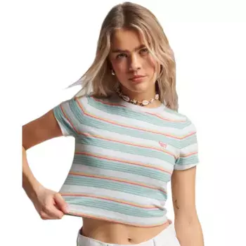 Футболка Superdry Vintage Stripe Crop, розовый/зеленый
