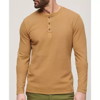 Футболка Superdry Waffle Henley Long , коричневый