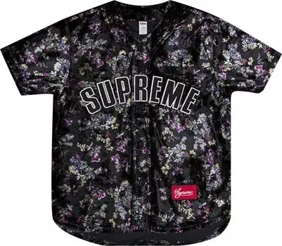 Футболка Supreme Floral Velour Baseball Jersey 'Black', черный