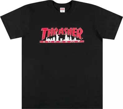 Футболка Supreme x Thrasher Skyline Tee 'Black', черный
