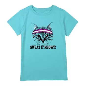 Футболка Sweat It Meowt для девочек 7–16 лет с рисунком Unbranded