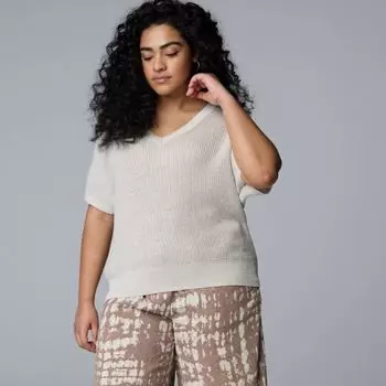 Футболка-свитер больших размеров с V-образным вырезом Simply Vera Vera Wang, цвет hammock