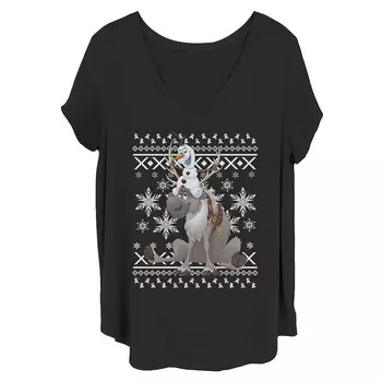 Футболка-свитер с уродливыми рогами Disney's Frozen Juniors Plus Olaf Sven Riding Antlers Licensed Character, черный
