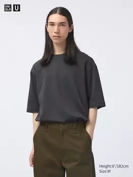 Футболка свободного кроя Airism из хлопка с круглым вырезом Uniqlo, цвет 07 серый