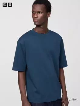 Футболка свободного кроя Airism из хлопка с круглым вырезом Uniqlo, цвет 67 синий