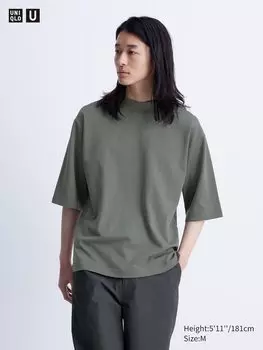 Футболка свободного кроя AIRism из хлопка с воротником-стойкой Uniqlo, цвет 56