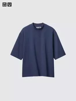 Футболка свободного кроя AIRism из хлопка с воротником-стойкой Uniqlo, цвет 69 синий