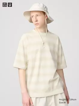Футболка свободного кроя Airism из хлопка с круглым вырезом (в полоску) Uniqlo, белый