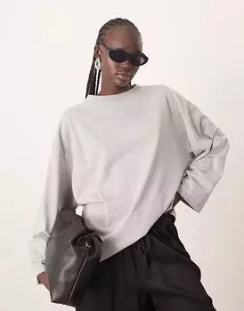 Футболка свободного кроя ARRANGE из хлопка с длинными рукавами серого меланжевого цвета