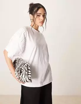 Футболка свободного кроя ASOS DESIGN белого цвета с присборенными рукавами