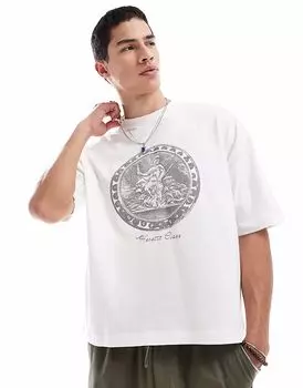 Футболка свободного кроя ASOS DESIGN белого цвета с изображением монеты спереди