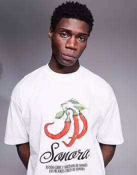 Футболка свободного кроя ASOS DESIGN белого цвета с принтом чили