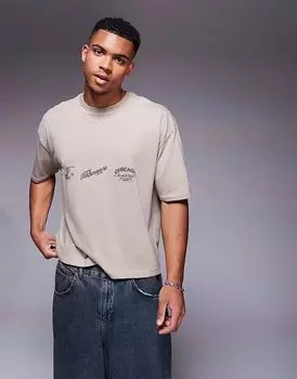 Футболка свободного кроя ASOS DESIGN бежевого цвета с изображением города