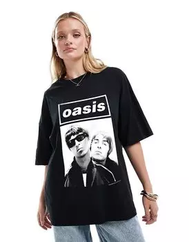 Футболка свободного кроя ASOS DESIGN черного цвета с лицензионным принтом Oasis