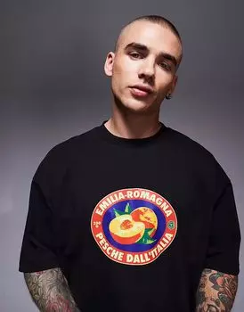 Футболка свободного кроя ASOS DESIGN черного цвета с изображением фруктов