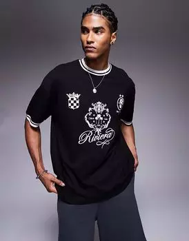Футболка свободного кроя ASOS DESIGN черного цвета с принтом спереди