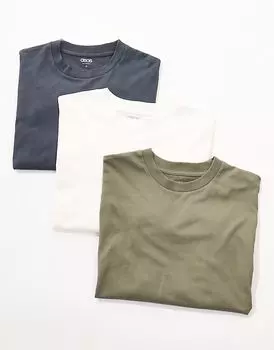 Футболка свободного кроя ASOS DESIGN Essential в упаковке из 3 пар в кремовом, угольном и хаки цветах
