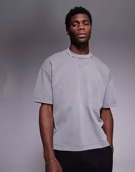 Футболка свободного кроя ASOS DESIGN из плотной ткани с заниженной линией плеч, темно-серого цвета