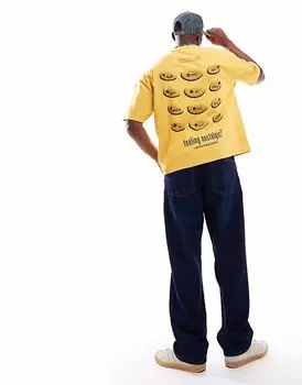 Футболка свободного кроя ASOS DESIGN из плотной ткани плотностью 220 г/м желтого цвета с ностальгическим изображением телефона