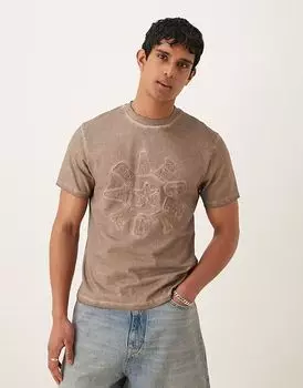 Футболка свободного кроя ASOS DESIGN из плотной ткани плотностью 220 г/м бежевого цвета с аппликацией с надписью «город»