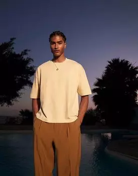 Футболка свободного кроя ASOS DESIGN из премиальной ткани плотностью 300 г/м светло-бежевого меланжевого цвета