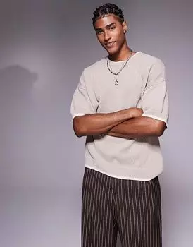 Футболка свободного кроя ASOS DESIGN из трикотажного пике с круглым вырезом и круглым вырезом в каменном цвете