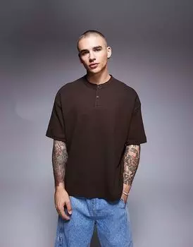Футболка свободного кроя ASOS DESIGN коричневого цвета с вафельным узором