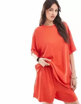 Футболка свободного кроя ASOS DESIGN красного цвета с текстурированной вязкой