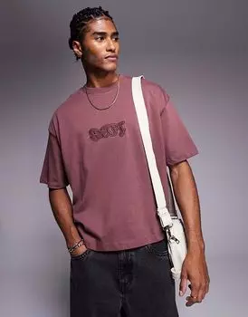 Футболка свободного кроя ASOS DESIGN oversize с текстовой графикой коричневого цвета