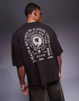 Футболка свободного кроя ASOS DESIGN oversize с университетской графикой коричневого цвета