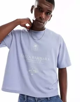 Футболка свободного кроя ASOS DESIGN oversize со спущенным плечом из плотной вафельной ткани плотностью 330 г/м с изображением города в синем цвете