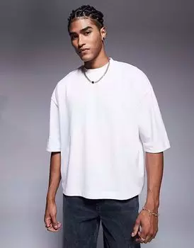 Футболка свободного кроя ASOS DESIGN плотная, свободного кроя, со средними рукавами, белого цвета