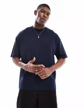 Футболка свободного кроя ASOS DESIGN плотного кроя темно-синего цвета - NAVY