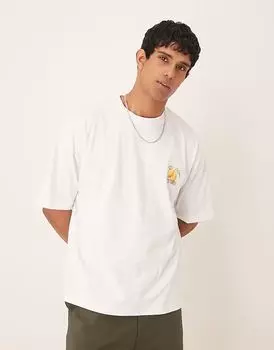Футболка свободного кроя ASOS DESIGN плотностью 240 г с принтом лимона белого цвета