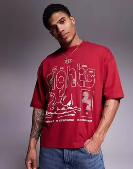 Футболка свободного кроя ASOS DESIGN с абстрактным рисунком красного цвета