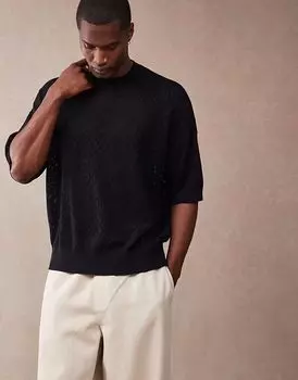 Футболка свободного кроя ASOS DESIGN с ажурным узором и узором ромб черного цвета