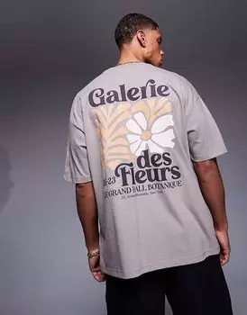 Футболка свободного кроя ASOS DESIGN с цветочным принтом коричневого цвета