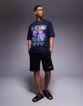 Футболка свободного кроя ASOS DESIGN с цветочным принтом темно-синего цвета