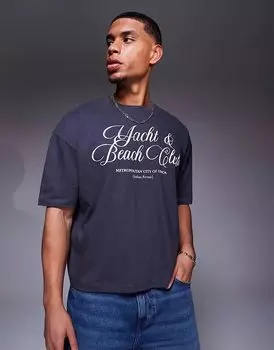 Футболка свободного кроя ASOS DESIGN с графическим текстом в угольном цвете