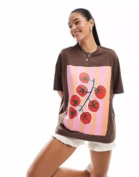 Футболка свободного кроя ASOS DESIGN с изображением томата коричневого цвета