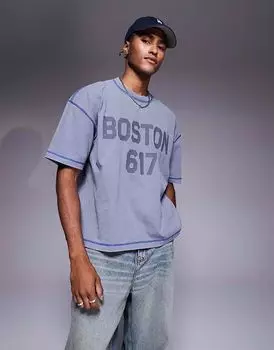 Футболка свободного кроя ASOS DESIGN с изображением города из плотной ткани плотностью 220 г/м серого цвета