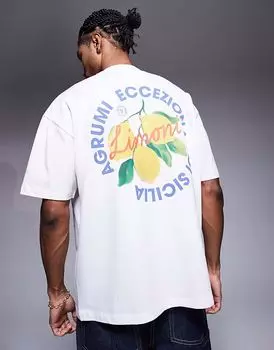 Футболка свободного кроя ASOS DESIGN с изображением фруктов белого цвета