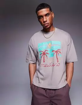 Футболка свободного кроя ASOS DESIGN с изображением пальмы коричневого цвета
