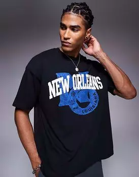 Футболка свободного кроя ASOS DESIGN с изображением города черного цвета