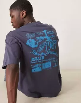 Футболка свободного кроя ASOS DESIGN с изображением города в темно-синем цвете