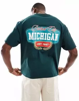 Футболка свободного кроя ASOS DESIGN с изображением города зеленого цвета