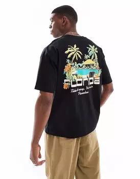 Футболка свободного кроя ASOS DESIGN с летней графикой черного цвета