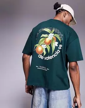 Футболка свободного кроя ASOS DESIGN с летней графикой темно-зеленого цвета