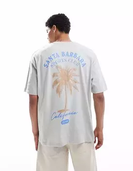 Футболка свободного кроя ASOS DESIGN с летним принтом пальм светло-серого цвета