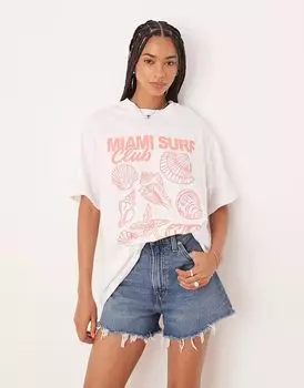 Футболка свободного кроя ASOS DESIGN с принтом «ракушка Майами» белого цвета